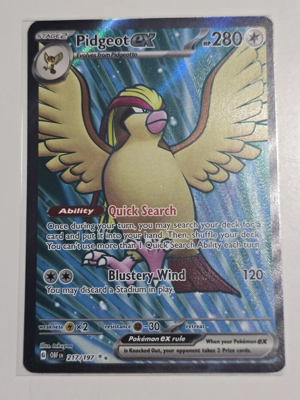 Pokemon Pidgeot ex 217/197 Obsidian Flames Ultra Rare Full Art NM